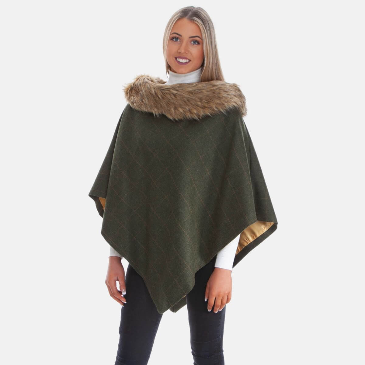 Cara Regular Faux-Fur Collar Cape Cara Regular Faux-Fur Collar Cape