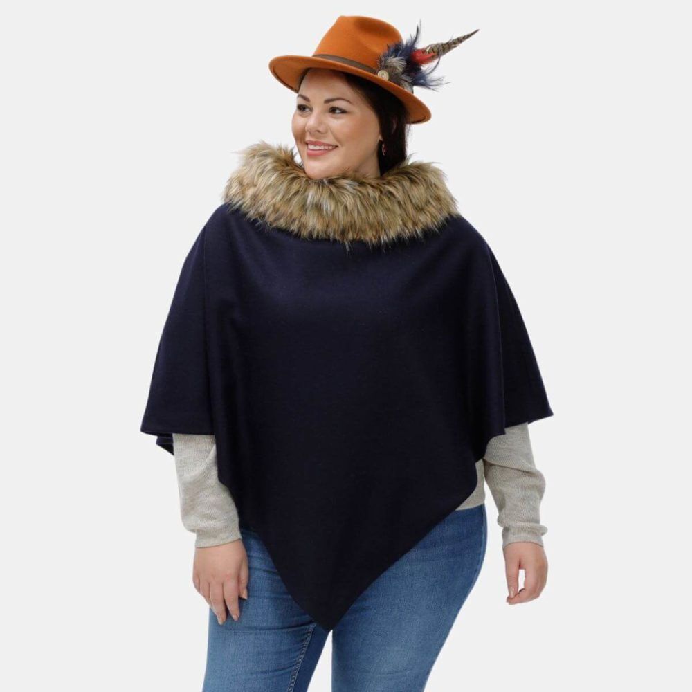Vivienne Curvy Cape Faux-Fur Collar Cape