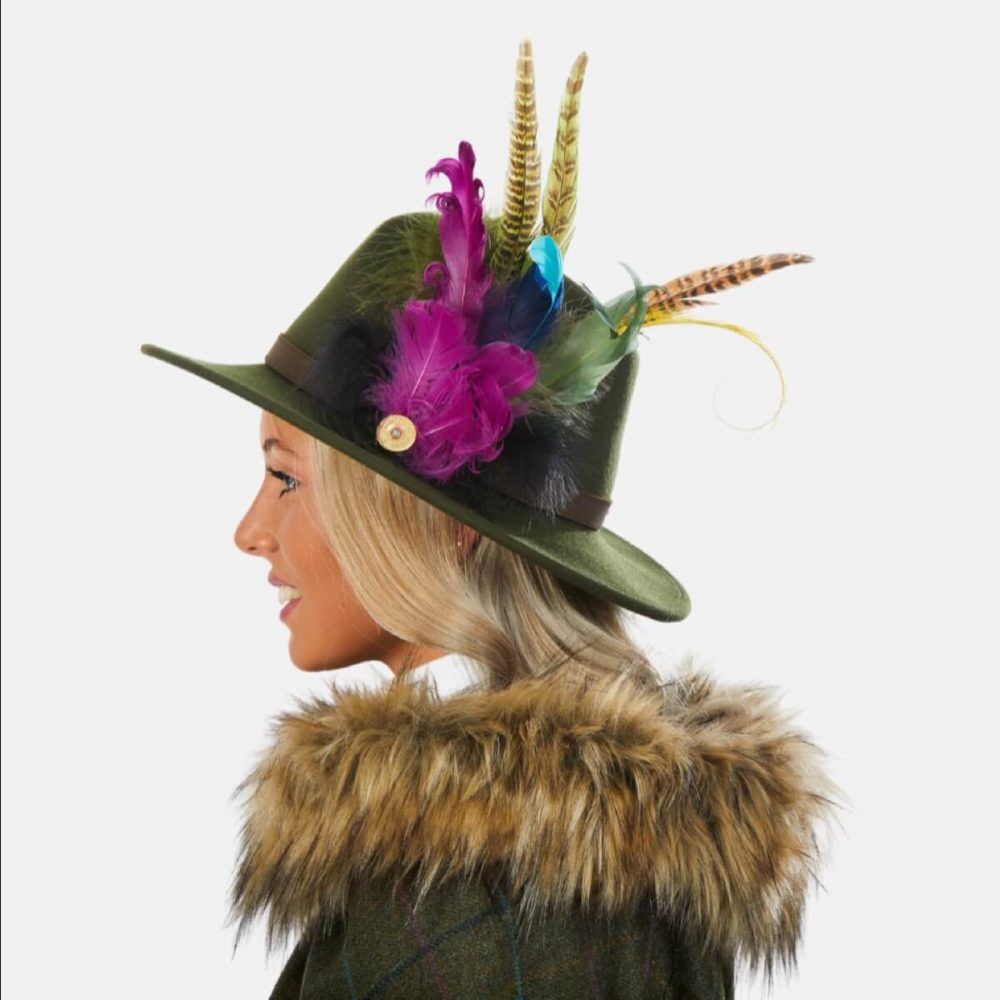 Gia Green Fedora Hat With Feathers