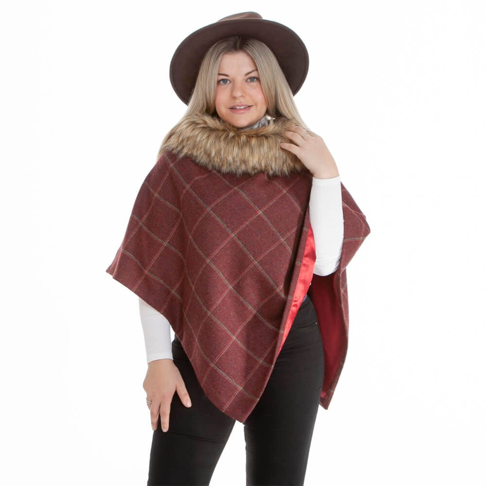 Henrietta Shorter Length Tweed and Faux-Fur Collar Cape