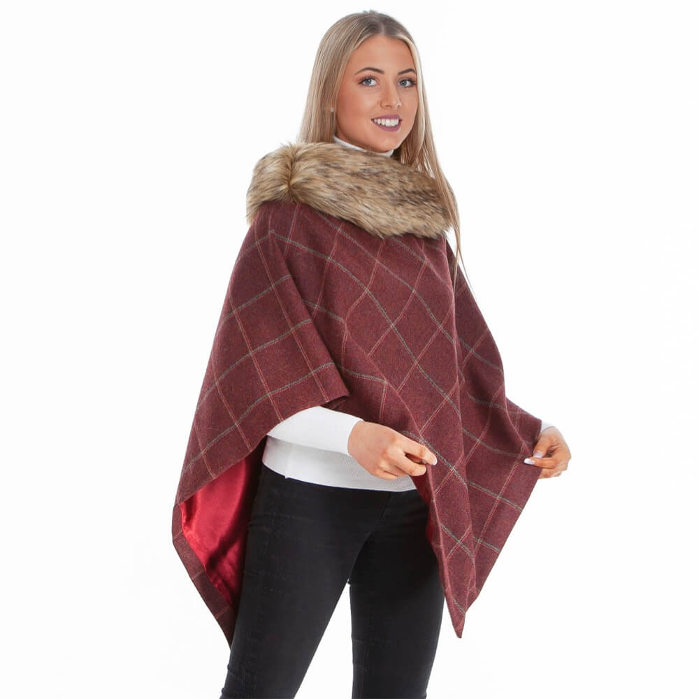 Henrietta Regular Length Tweed and Faux-Fur Collar Cape