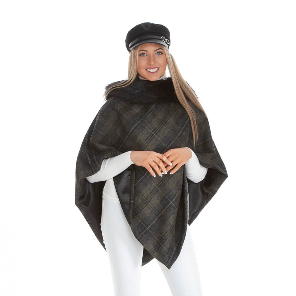 Anya Regular Length Tweed and Faux-Fur Collar Cape