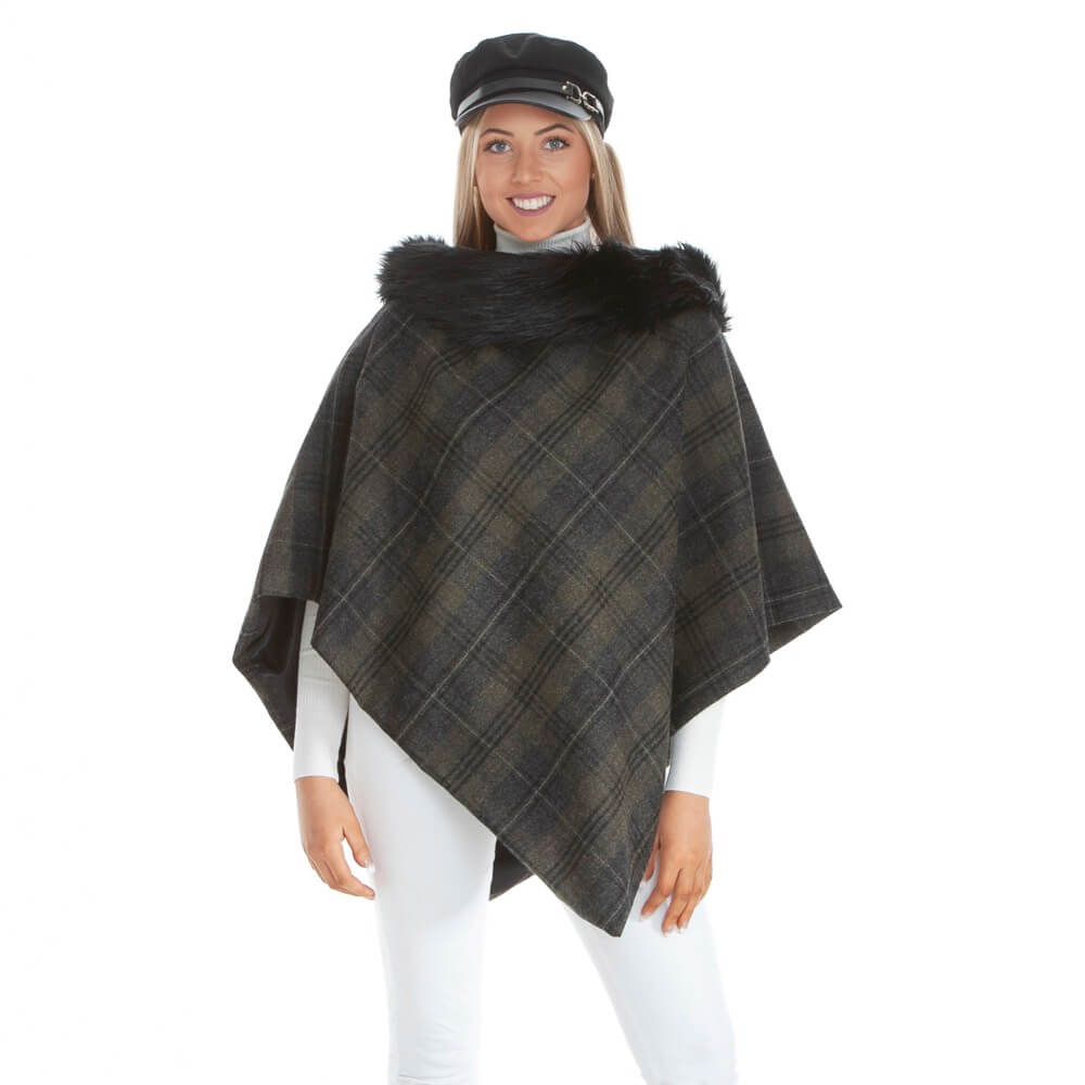 Anya Regular Length Tweed and Faux-Fur Collar Cape
